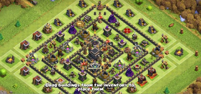 Town Hall 9 Trophy Base layout by Gangstar Rd.